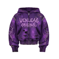 Pakaian Olahraga Pria Streetwear Logo Kustom Bordir Resleting Kartun Acid Wash Sablon French Terry 100% Katun Distressed