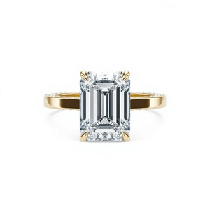 Anillo de Compromiso y Boda de Lujo para Mujer, Oro Amarillo de 14 Quilates, Corte Esmeralda, Diamante Cultivado en Laboratorio, Halo Oculto, Pavé - Product Image 1