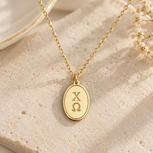 Collana con Ciondolo Ovale in Acciaio Inossidabile, Gioielli Personalizzati con Lettere Greche per Confraternite, Gioielli Minimalisti Delicati, Regali di Benvenuto per Ragazze - Product Image 4