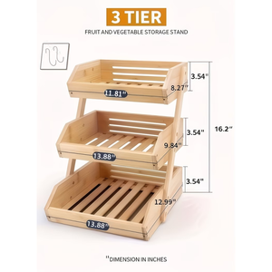 Support de panier à fruits en bois - Organisateur de cuisine grande capacité pour légumes, étagère de rangement multi-niveaux pour comptoir - Product Image 4