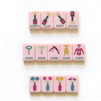 Set Mahjong Amerika Kustom Gaya Anggur Napa Valley, Ubin Mahjong Akrilik Berembos Pink, Hadiah untuk Hiburan