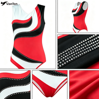Magnifique justaucorps de gymnastique sans manches rouge orné de strass mystiques en spandex pour filles, ensemble de danse et d'entraînement