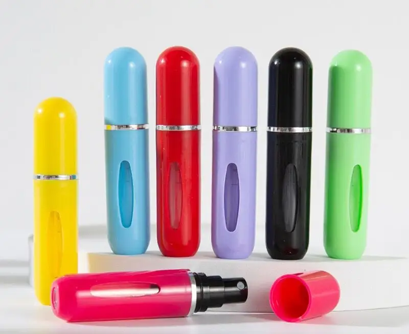 Em estoque venda quente de alta qualidade compacto e portátil colorido plástico reciclado 5ml frasco de perfume caneta perfume spray