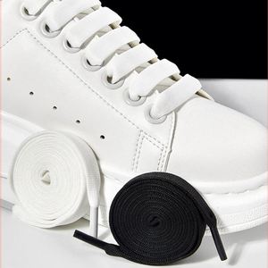 Cordones Clásicos Blancos y Negros para Zapatos Mcq, Cordones Planos para Zapatos Casuales, Tejido de Precisión, 1.2 cm de Ancho, Cordones de Poliéster - Product Image 1