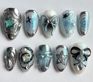 ที่กดเล็บโมนาบาร็อคพลอยเทียมเพ้นท์ด้วยมือหรูหราบนเล็บ - Product Image 2