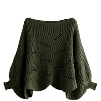Pull pour femme à manches lanternes, pull ample ajouré pour femme, chemise chauve-souris, automne et hiver