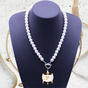 Trendy Greek Jewelry Sigma Gamma Rho Chapter Inspired Philo Crest Symbol <strong>Pendant</strong> Decorated SGRho <strong>Pearl</strong> Choker Jewelry <strong>Necklace</strong> - Product Image 2