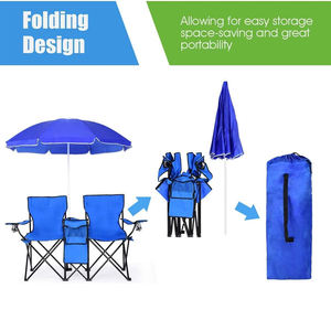 Chaise de plage portable avec pare-soleil, double glacière et parasol intégré pour le camping - Product Image 4