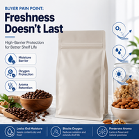 Sacs à café carrés à fond plat personnalisés avec valve, anti-odeur, 5 lb/80 oz, emballage noir pour grains de café