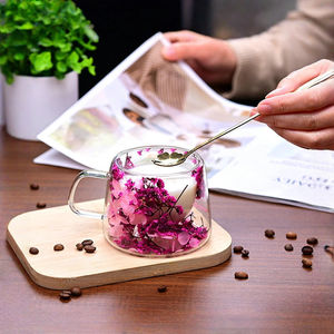Double Layered Dried Flower <strong>Glass</strong> <strong>Cup</strong> GCD013 High Borosilicate <strong>Glass</strong> with Handle Household Coffee <strong>Cup</strong> - Product Image 4