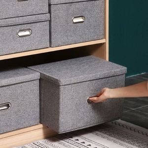 Home Closet Organizers with Lids Large Cotton Linen Fabric Folding Kids Toy Foldable Cotton <b>Storage</b> Box Bins <b>Clothes</b> Organizer - Product Image 5