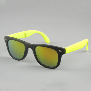New Fashion Unisex Square <b>Sunglasses</b> Custom Logo Foldable Black <b>Yellow</b> Mirror Lens Promotional Two Tone Red Plastic Green Purple - Product Image 1