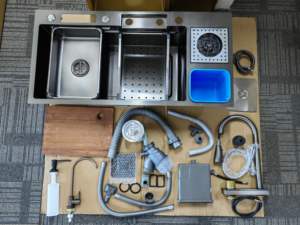 Lavabo antiarañazos Fregadero de cocina 304 Acero inoxidable Negro Tazón único con cubo de basura Cocina Lavadero - Product Image 6