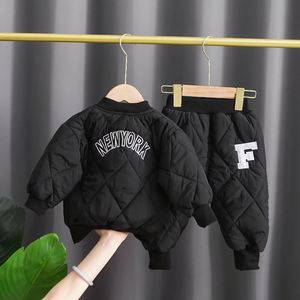 면 투피스 아기 소년 캐주얼 유아 어린이 데일리 의류 세트 두꺼운 따뜻한 어린이 운동복 겨울 의류 - Product Image 3