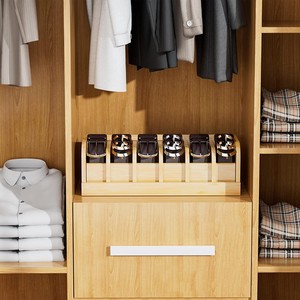 Multi-functional 6 Compartments <strong>Accessories</strong> <strong>Storage</strong> Box Bamboo Watches Belt and Tie Organizer Display Rack for Closet and <strong>Drawer</strong>