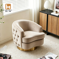Fauteuil de salon en velours moderne pivotant, fauteuil d'appoint capitonné avec base dorée