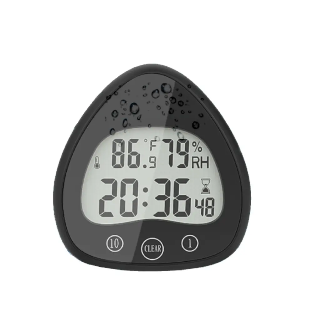 popular sell Waterproof bathroom wall clock countdown and humidity digital table lcd alarm clock temperature meter