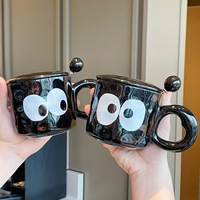 Mug en céramique à motif de dessin animé mignon avec couvercle à vis, idéal pour les filles et les couples, cadeau de Chine continentale