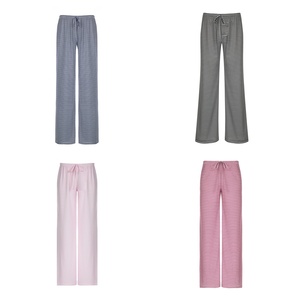 Pantalon long ample en maille tricotée pour femme, confortable, respirant, écologique, taille haute, coupe droite, à rayures, avec cordon de serrage, idéal pour l'automne - Product Image 5