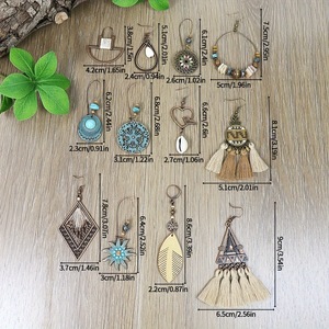 Boucles d'oreilles pendantes bohèmes en alliage plaqué bronze antique pour femmes, ensemble de boucles d'oreilles géométriques perlées - Product Image 3