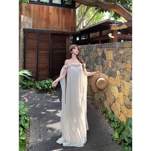Vestidos Maxi de Verano para Mujer, con Hombros Descubiertos, Flores 3D, Lazos Fluidos y Pliegues, Ideales para Vacaciones - Product Image 3