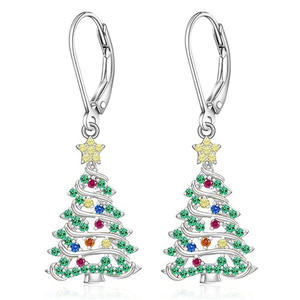 Pendientes de árbol de Navidad de aleación plateada para mujer, pendientes tipo candelabro con cristales de imitación, joyería de regalo para las fiestas - Product Image 1