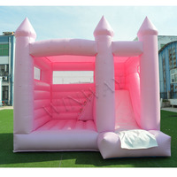 Château gonflable rose de qualité commerciale, couleur macaron, avec toboggan, fabrication directe, personnalisable pour location de fêtes d'enfants