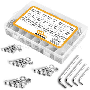 520Pcs 304 Stainless Steel Cylindrical Head Hex Screws Set Metric M3 M4 M5 M6 With Nuts Washers And Allen Keys - Product Image 1