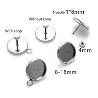 Clou d'oreille Piercing en acier inoxydable, clou rond et plat, avec boucles pendantes, 1 pièce