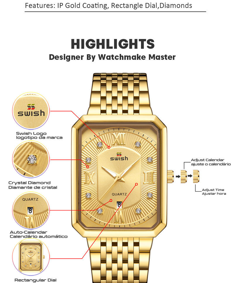 SWISH Super vendita calda orologio da uomo in acciaio inossidabile