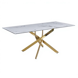 Table à manger carrée moderne populaire pour la maison, en verre trempé de 10/12 mm, 4 places, design italien royal de luxe, meubles de salle à manger en métal - Product Image 4
