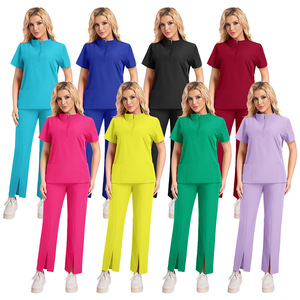 Women Scrub Suits Split Set Moisture Wicking Knitted Hospital Uniforms With Slits For Medical Staff Dentists Operating Room - Product Image 5