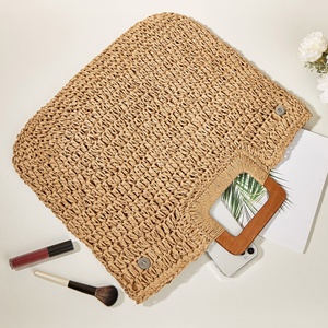 Bolso de Mano de Papel Tejido con Asa Calada, Duradero, Portátil, de Gran Capacidad, <span class=keywords><strong>para</strong></span> Viaje, Playa, Bolsos de Ganchillo <span class=keywords><strong>para</strong></span> Mujer - Product Image 5