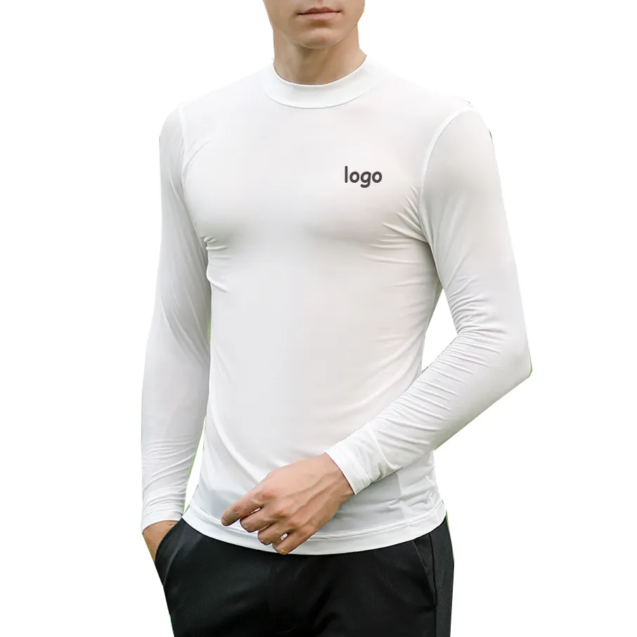 Uv Protection Plain Custom Printing Pro Club T-Shirts Bleached Full Sleeve Fitness Mock Neck T Shirt