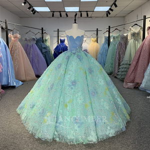 Robes de Quinceañera vertes et bleues à épaules dénudées, fleurs 3D, col cœur perlé, robe de 15 ans Dy6884 - Product Image 1