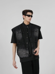 Chaqueta Vaquera sin Mangas con Cuello Camisero y Logotipo Personalizado para Hombres Europeos y Americanos - Pedido de Muestra Disponible - Product Image 5