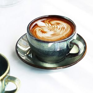 Kiln Change Latte Art Coffee <b>Cup</b> <b>Saucer</b> Set Ceramic Japanese Style Retro High-end Exquisite Instagram Handle <b>Cup</b> 300ml - Product Image 2