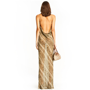 Popolare <span class=keywords><strong>Abito</strong></span> <span class=keywords><strong>Lungo</strong></span> in Chiffon Senza Maniche con Schiena Aperta, Stampa Casual e Logo Trasparente sul <span class=keywords><strong>Davanti</strong></span> per Uso in Discoteca - Product Image 2