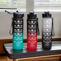 Bouteille d'eau sport portable en plastique 1L avec logo personnalisé, couleur dégradée, avec paille, pour étudiants et activités de plein air