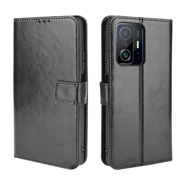 For Xiaomi Mi 11T Case, Retro Crazy Horse Wallet PU Leather Case for Xiaomi Mi 11T Pro Flip Stand Cover Mobile Phone Bags