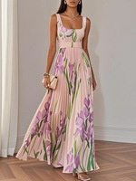 Robe plissée à imprimé numérique floral pour femmes européennes et américaines