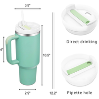 Votre logo ici – Gobelet isotherme en acier inoxydable de 40 oz avec poignée et paille, sans BPA, anti-fuite, pour porte-gobelet de voiture, tasse de voyage