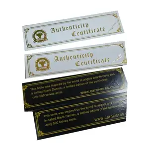 Cartão de estampagem de folha de ouro de papel de impressão autêntico com números de série