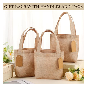 Plain Jute Tote <b>Bags</b> Set with Kraft <b>Tags</b> | Reusable Burlap Shopping <b>Bags</b> with Handles for Gift Packaging & Craft Use - Product Image 3