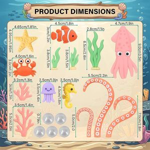 Kit de décorations de gâteau sur le thème des animaux marins : Calamar, Poisson-pie, Hippocampe, Méduse, Crabe, Étoile de mer, Pieuvre, Corail, Perle – Fournitures d'anniversaire - Product Image 6