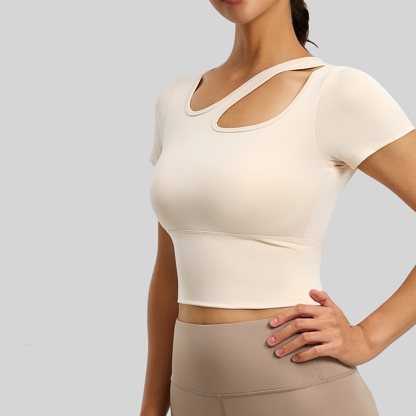 Women's Off-shoulder Strap Padded Yoga Top Short Sleeve Lightweight Summer Elastic Slimming Thin Breathable Quick-Dry Four-Way