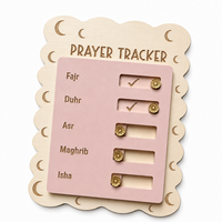 Tableau de suivi de prière en bois Pafu pour enfants – Liste de contrôle islamique du Salah pour le Ramadan – Décoration éducative pour la prière quotidienne