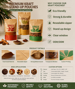 High Quality Custom 100% Natural Stand up Pouch Biodegradable Kraft <b>Paper</b> Zipper Bag for Spice Food Kraft <b>Paper</b> Packaging Bag - Product Image 2