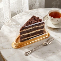 Boîte à pâtisserie jetable en plastique transparent avec couvercle haut, pour tranches de gâteau individuelles, base dorée et noire, pour cheesecake