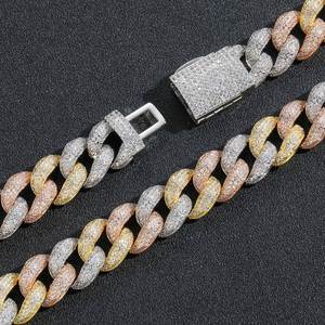 Moda 15mm Cadena de burbujas de tres colores Iced Out CZ cadena de eslabones cubanos personalizado para hombre chapado en oro collar cubano joyería de Hip Hop - Product Image 4